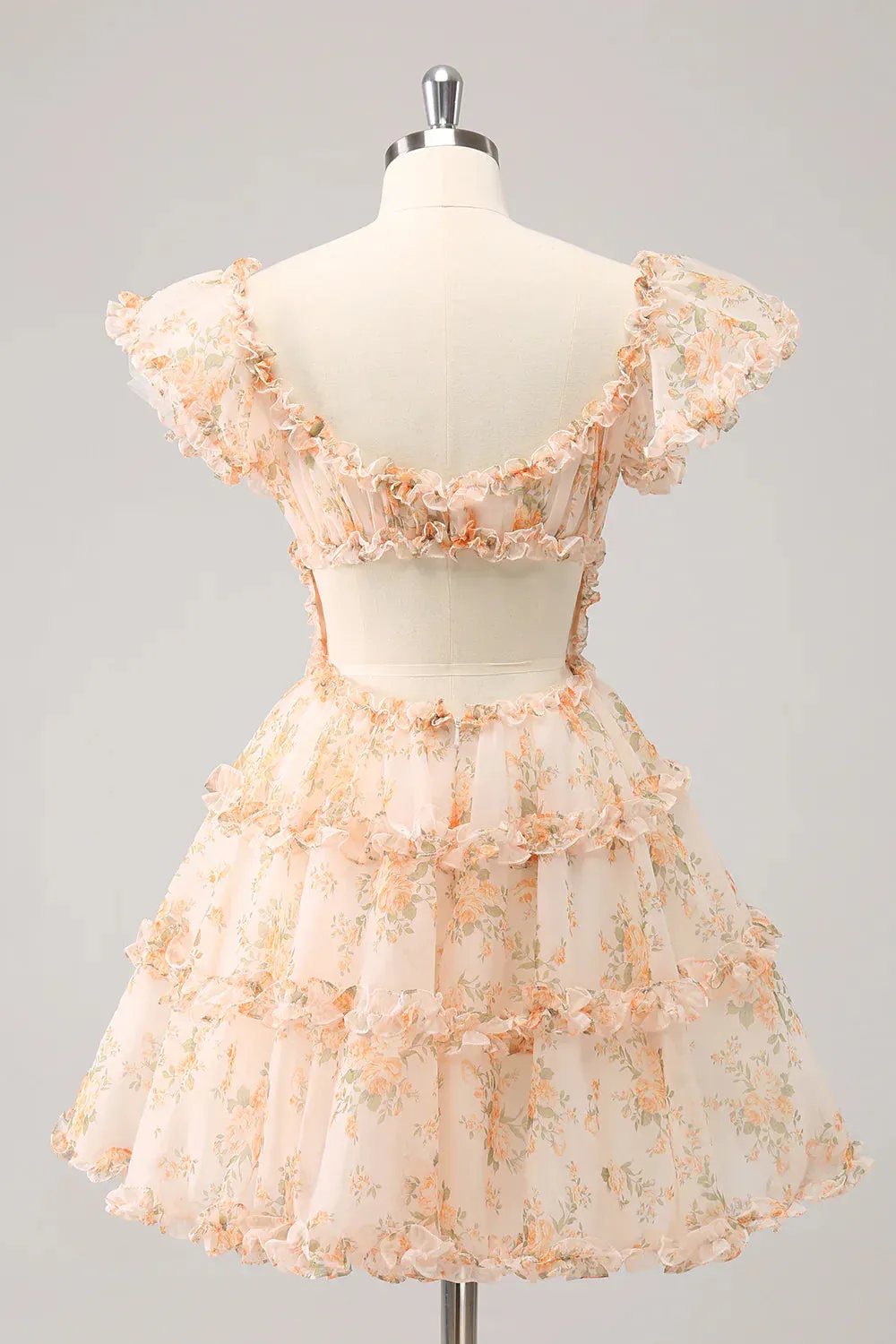 A Line Homecoming Dress Cute Yellow Square Neck Corset Backless