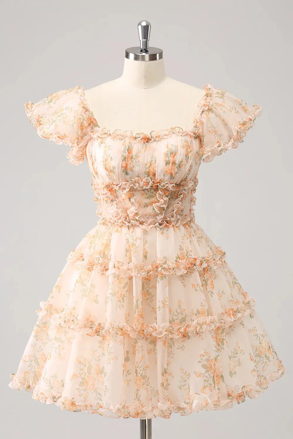 A Line Homecoming Dress Cute Yellow Square Neck Corset Backless