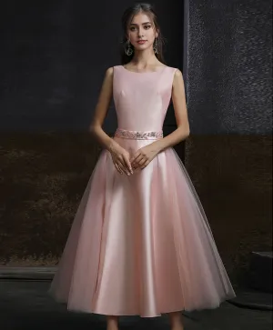 A-line Round Neck Tulle Short Backless Prom Dress