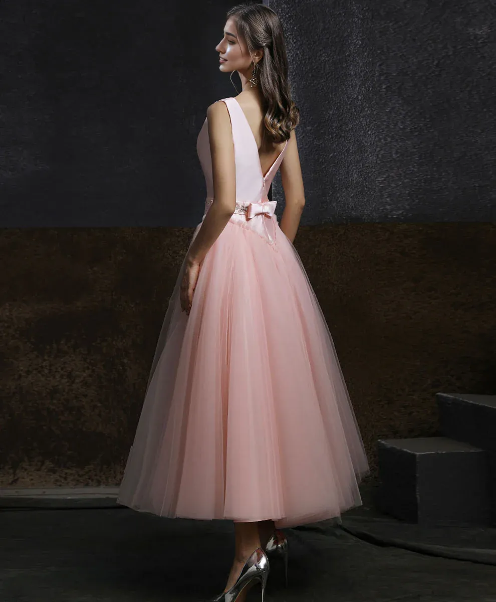 A-line Round Neck Tulle Short Backless Prom Dress