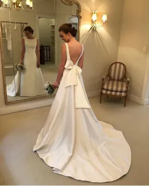 A-line Wedding Dress Jewel Backless Satin