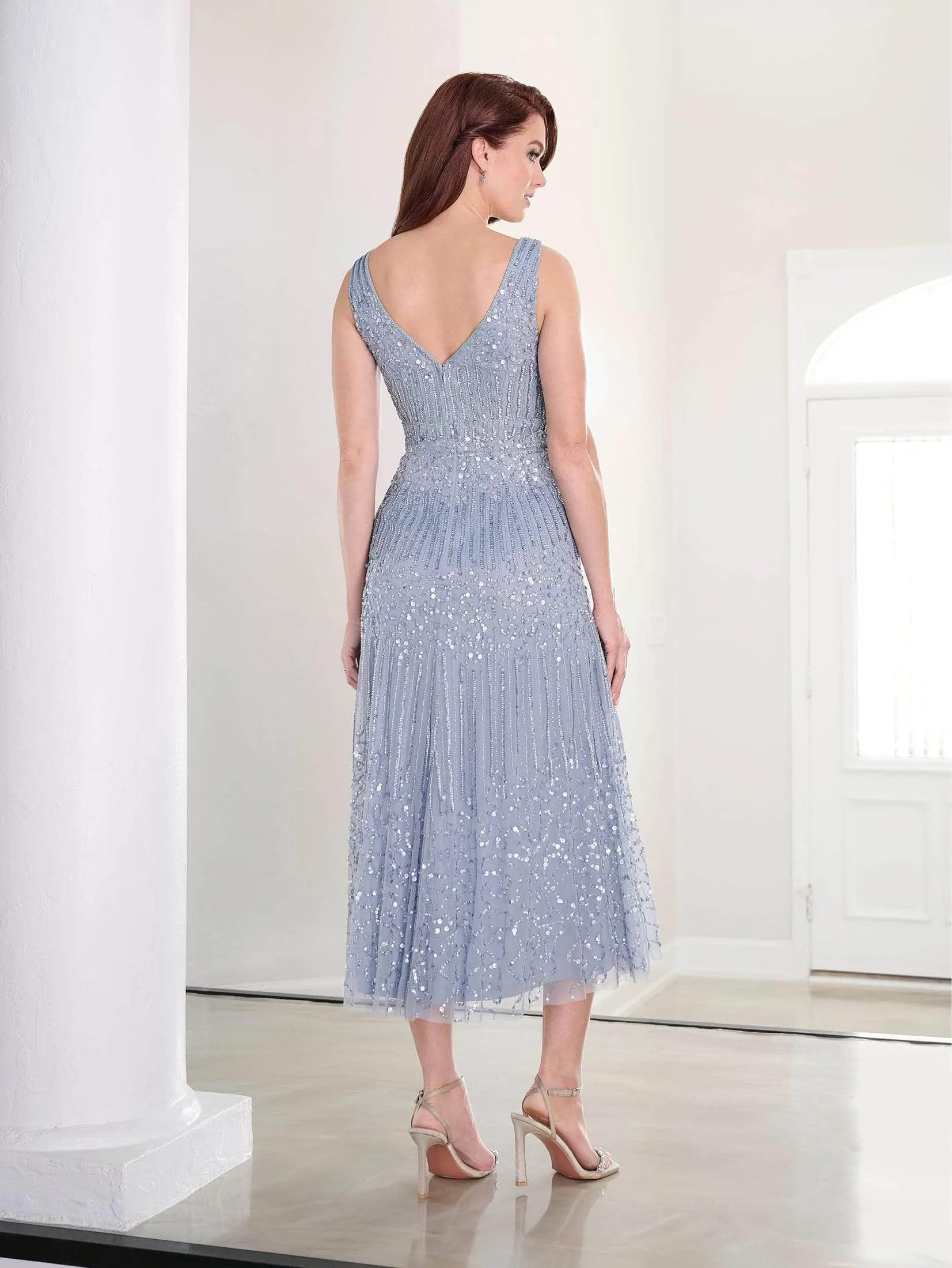 Adrianna Papell Platinum 40456 - Sleeveless Beaded Tea-Length Dress