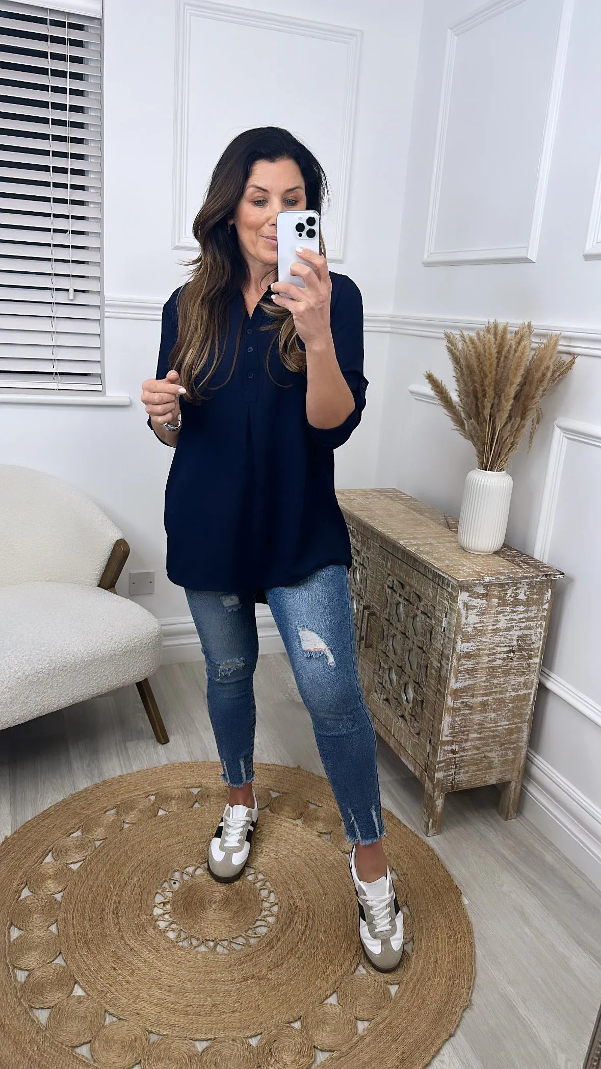 Aileen Navy V Neck Blouse