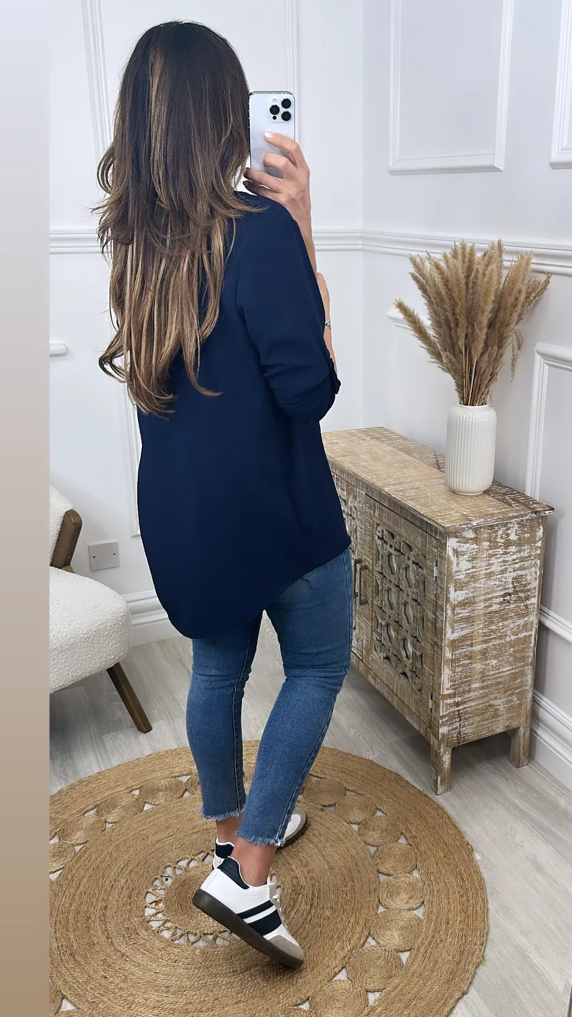 Aileen Navy V Neck Blouse