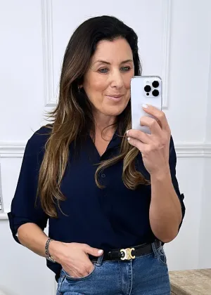 Aileen Navy V Neck Blouse
