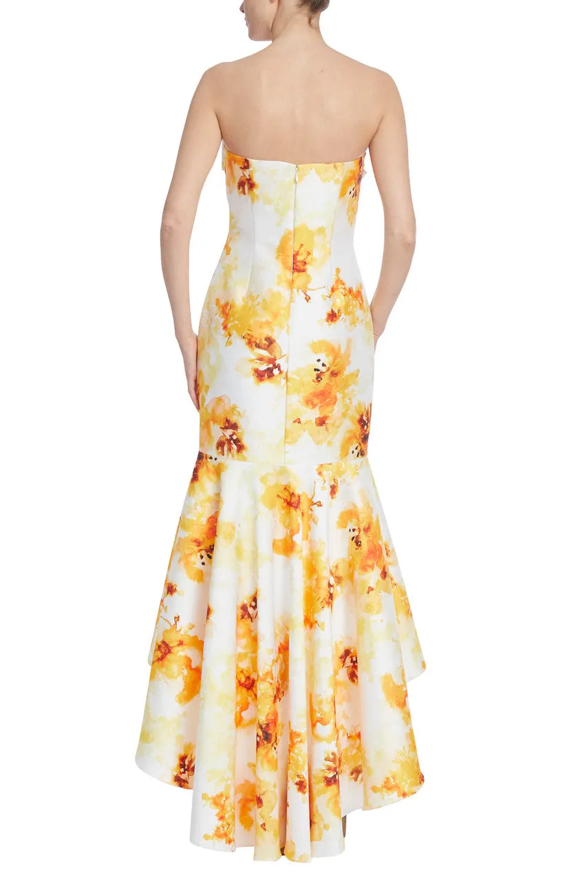 Badgley Mischka strapless floral high-low mermaid dress