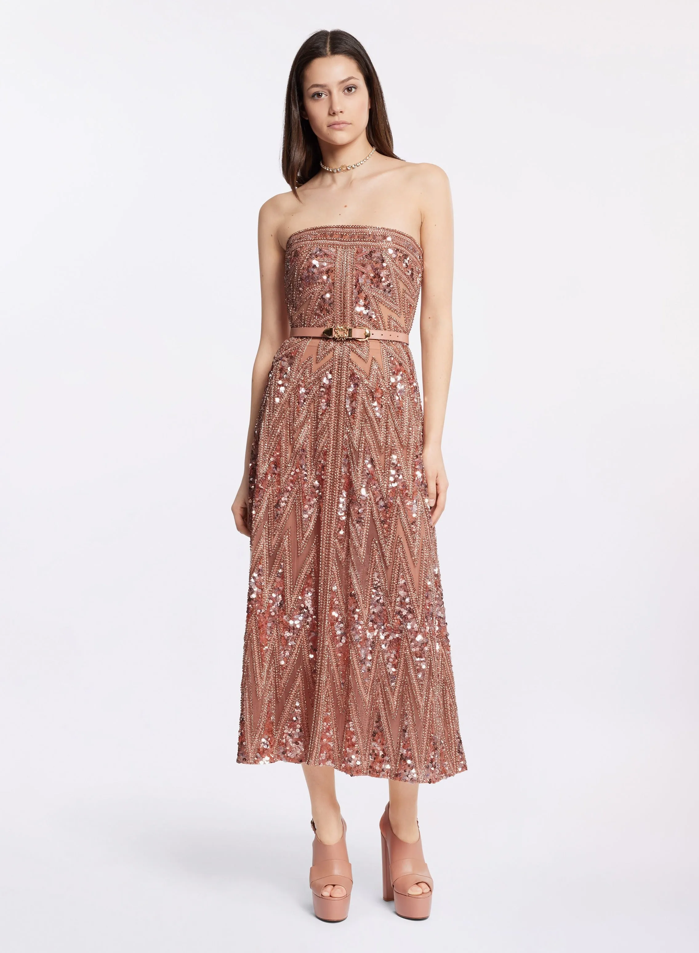 Bead Embroidered Strapless Dress