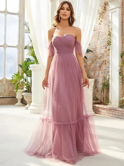 BerriesJam - 2024 Tulle Strapless A Line Ruffles Sleeves Backless Dress