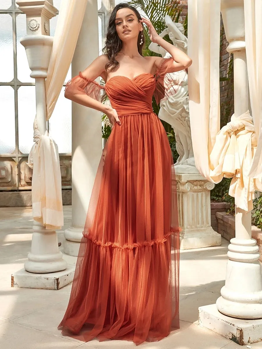 BerriesJam - 2024 Tulle Strapless A Line Ruffles Sleeves Backless Dress