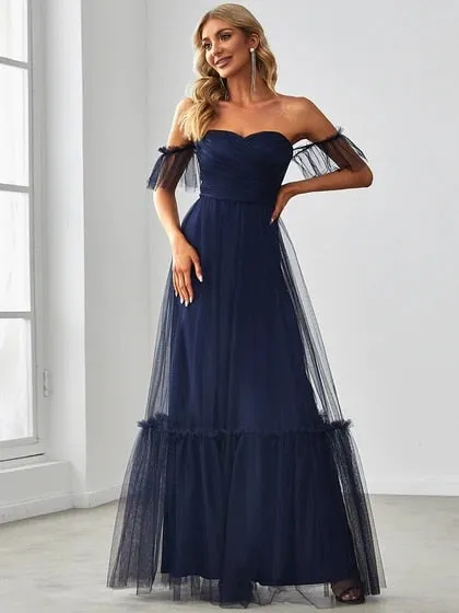 BerriesJam - 2024 Tulle Strapless A Line Ruffles Sleeves Backless Dress