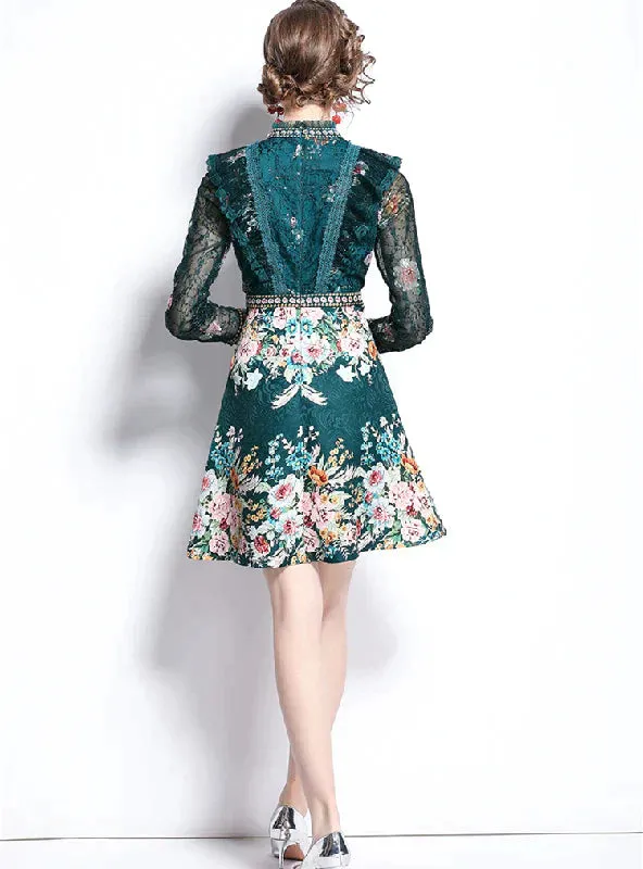BerryBetty - Beaded Sequin Lace Mesh Sleeve Stitching Dress