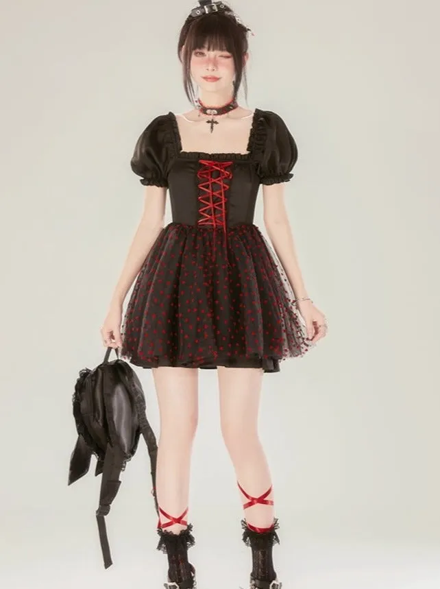 Black Dot Waist Dress Mesh