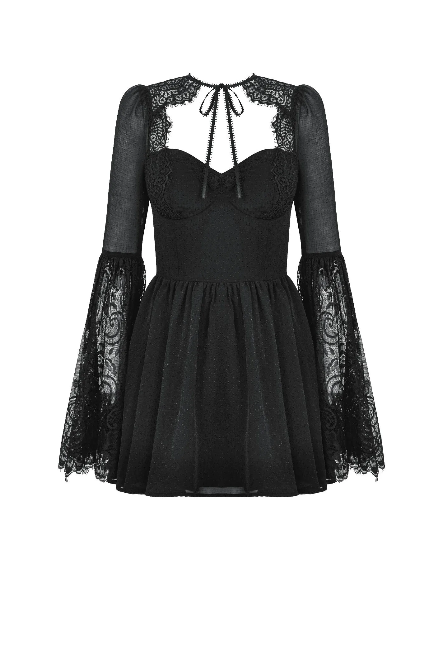 Black Gothic Mesh Patchwork Back Lace-up Everyday Dress DW1007
