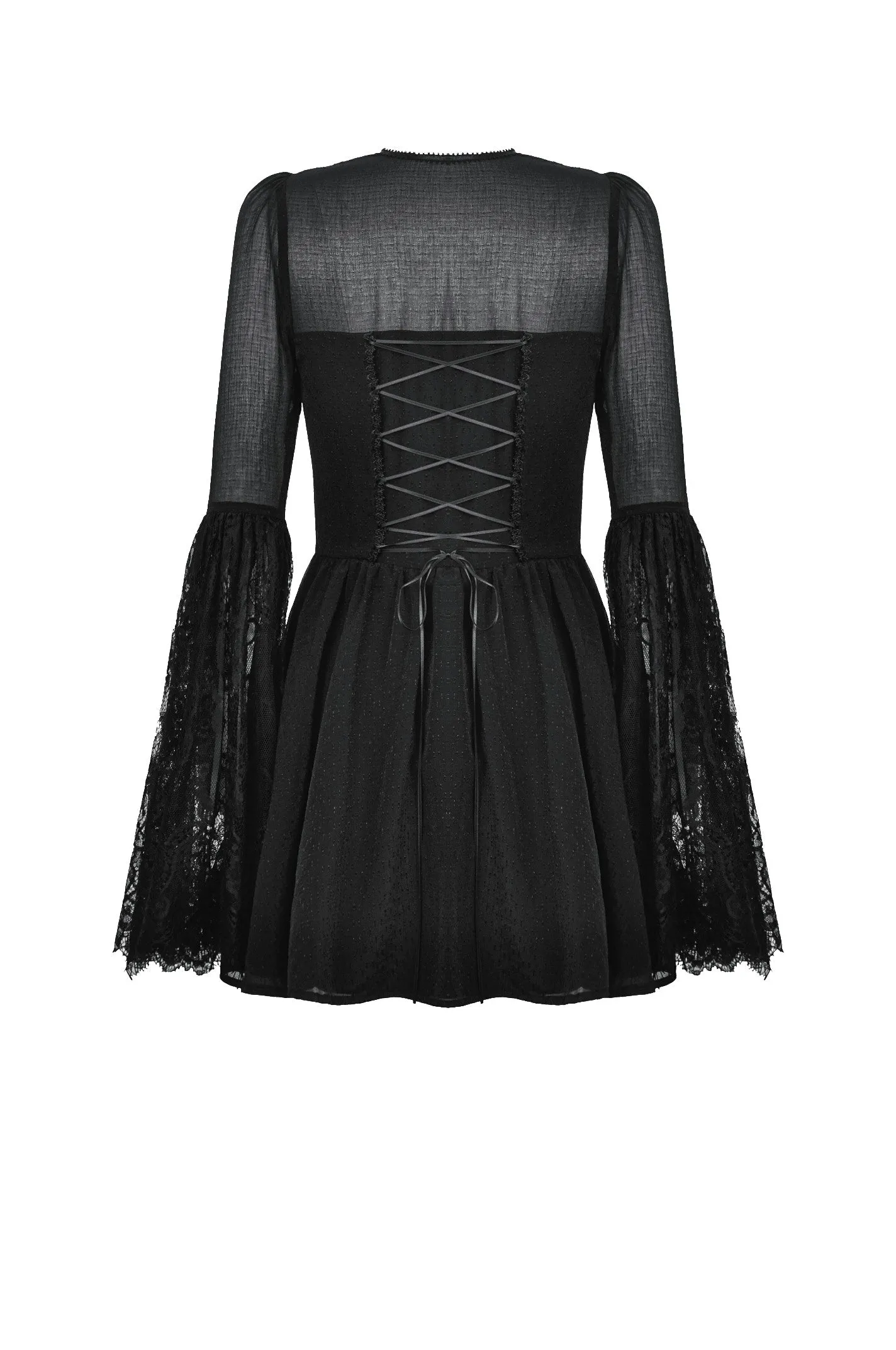 Black Gothic Mesh Patchwork Back Lace-up Everyday Dress DW1007