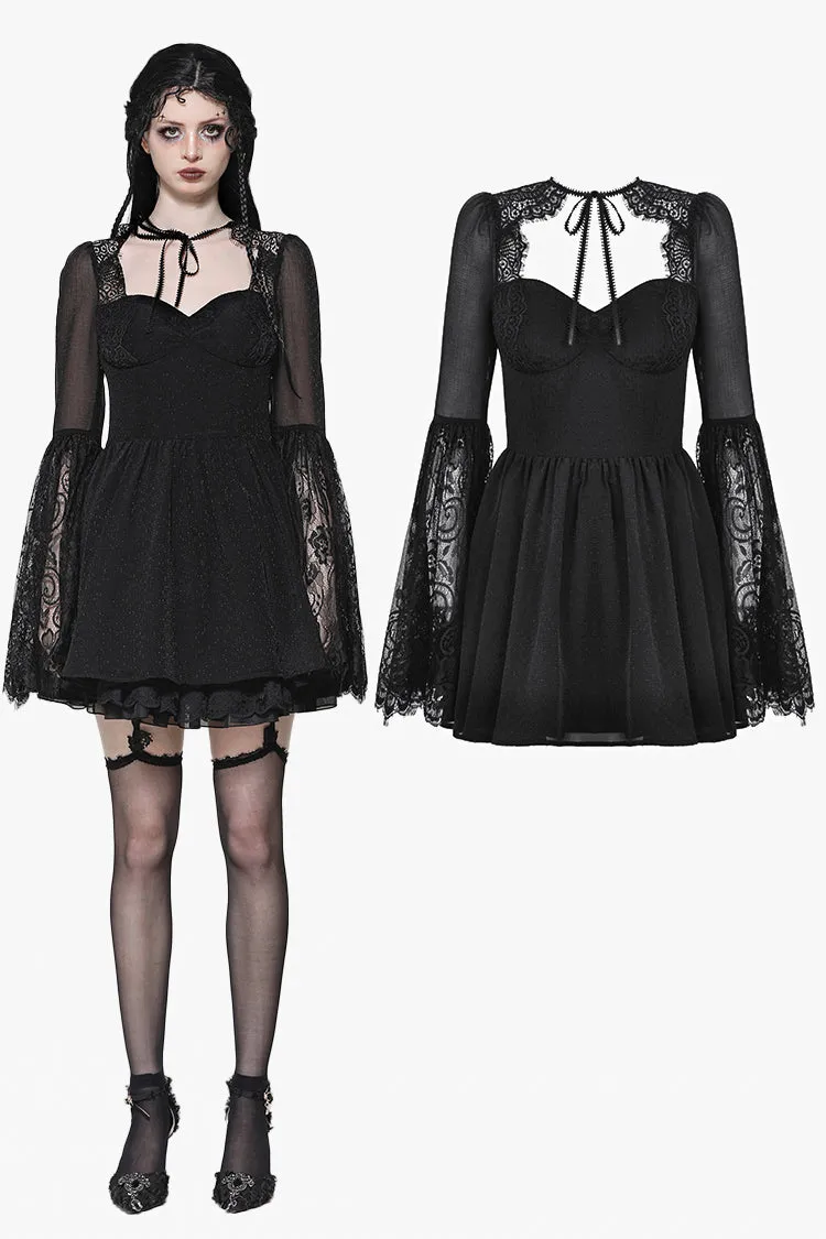 Black Gothic Mesh Patchwork Back Lace-up Everyday Dress DW1007