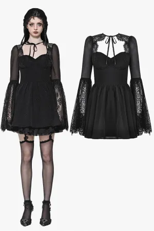Black Gothic Mesh Patchwork Back Lace-up Everyday Dress DW1007