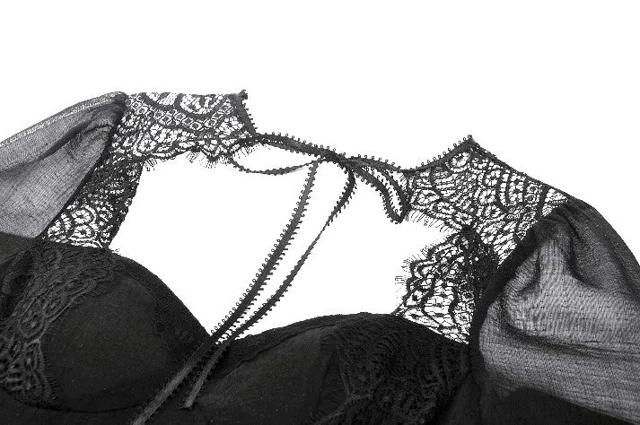 Black Gothic Mesh Patchwork Back Lace-up Everyday Dress DW1007