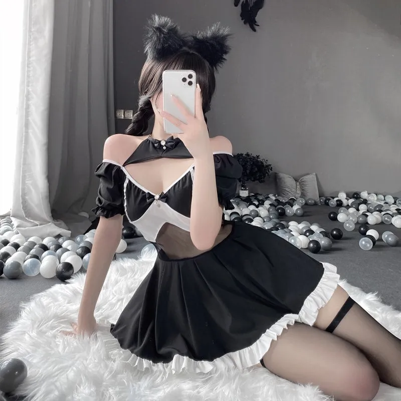 BlackLace Bow Backless Dress