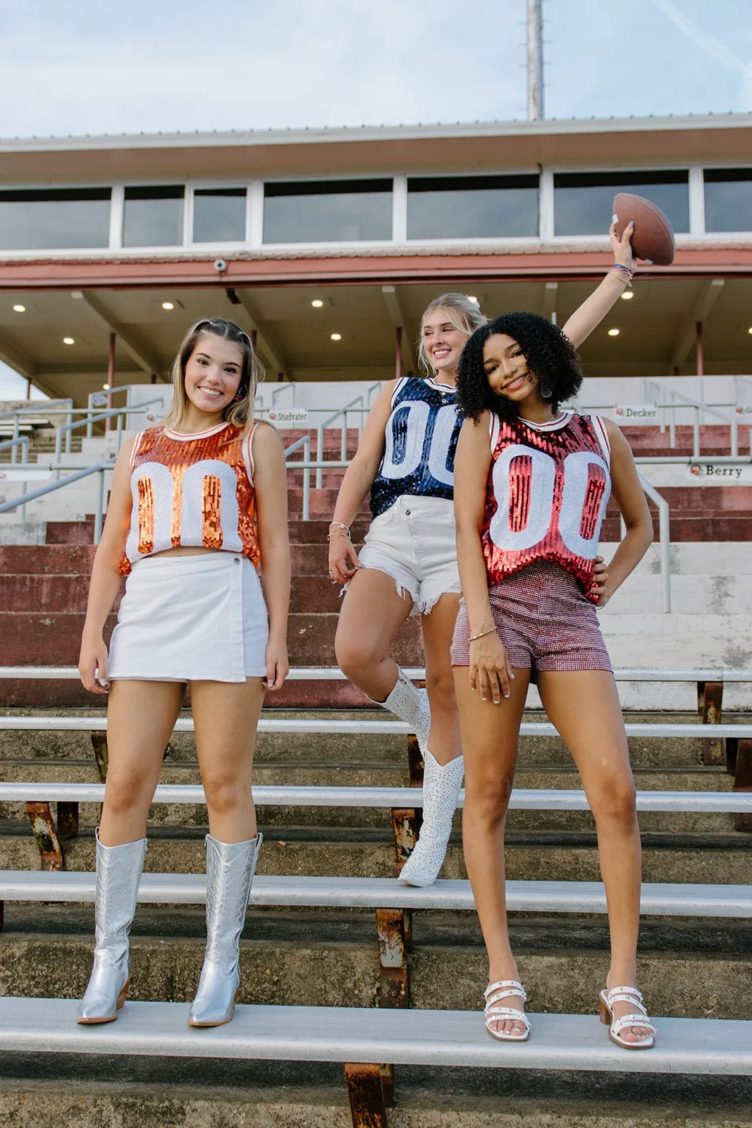 Blue & White Sequin Sleeveless Jersey