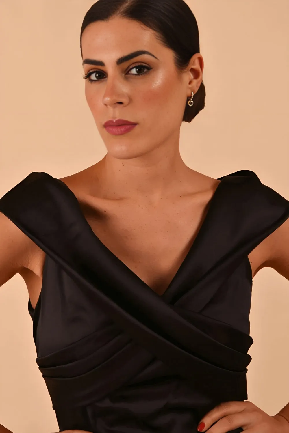 Casa Blanca Off Shoulder Satin Dress