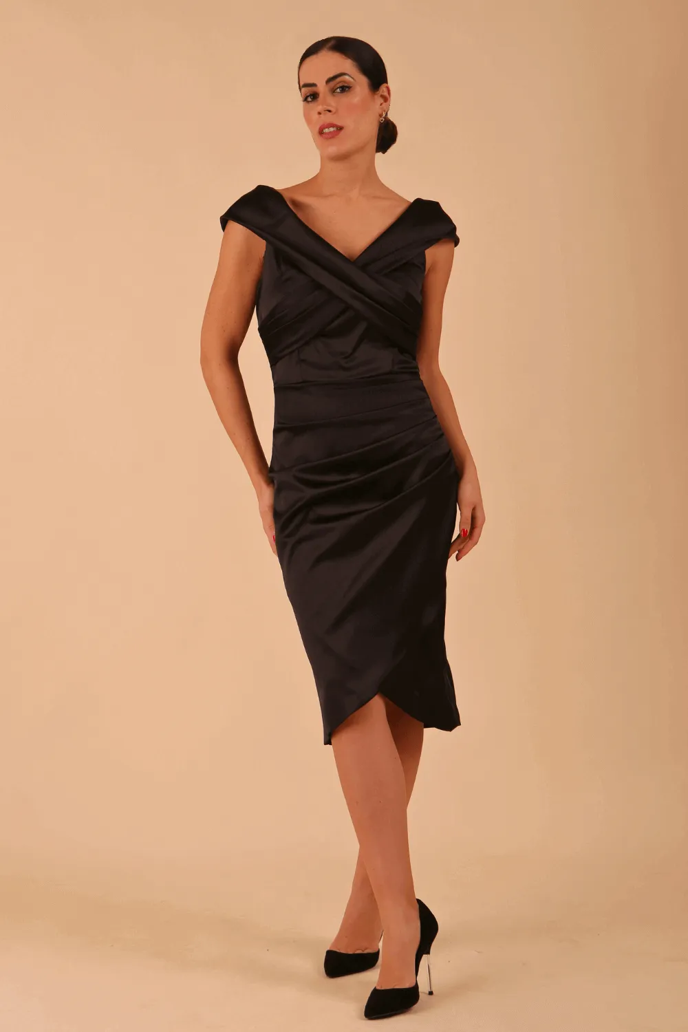 Casa Blanca Off Shoulder Satin Dress