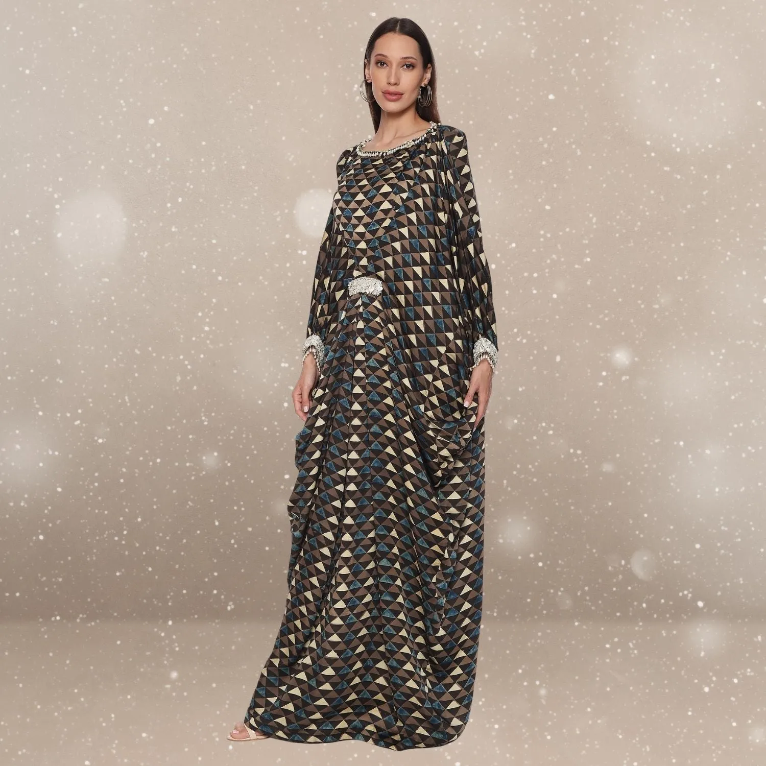 Celia Ajrakh Modal Cowl Kaftan | Hand-Block Print | Glamorous Gaze