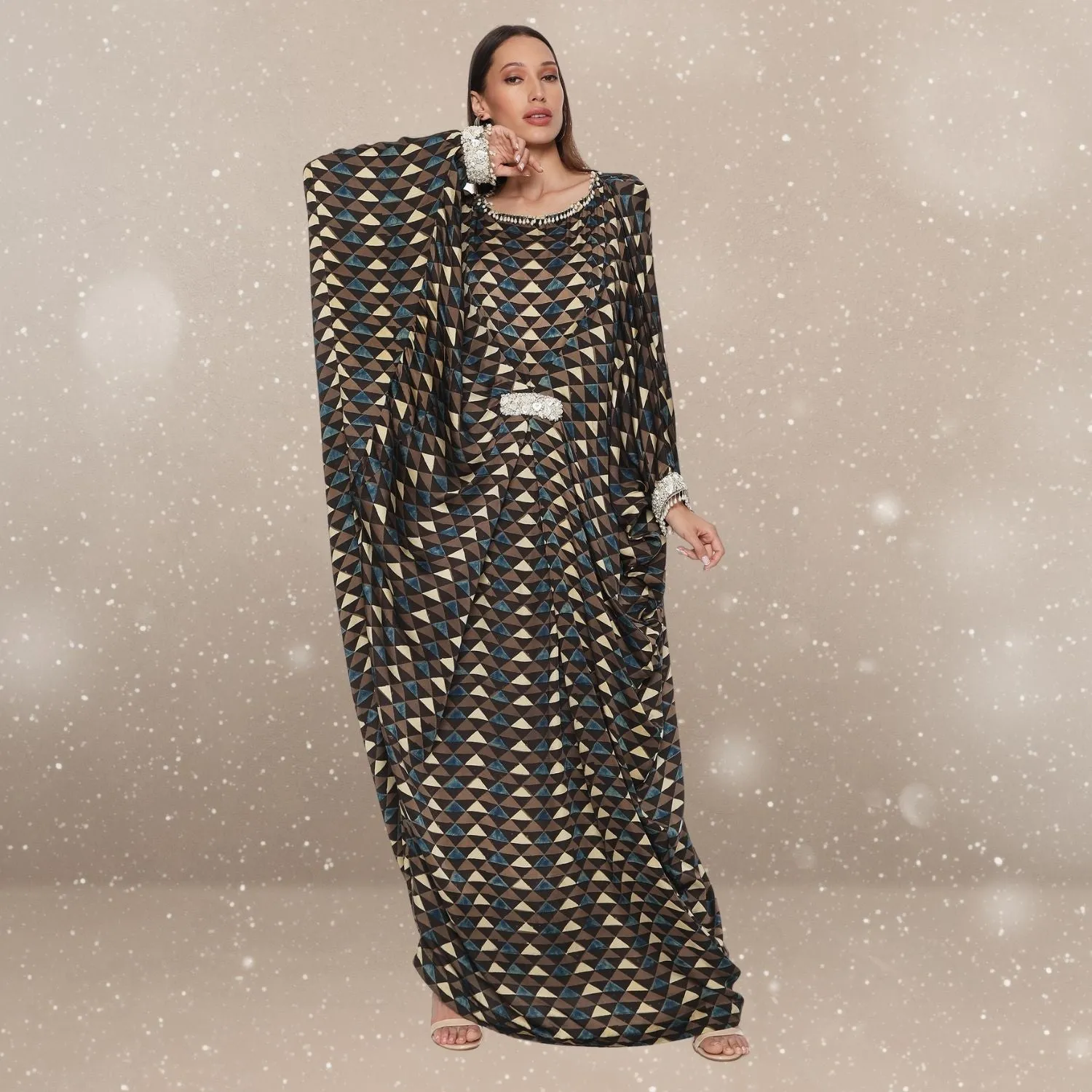 Celia Ajrakh Modal Cowl Kaftan | Hand-Block Print | Glamorous Gaze