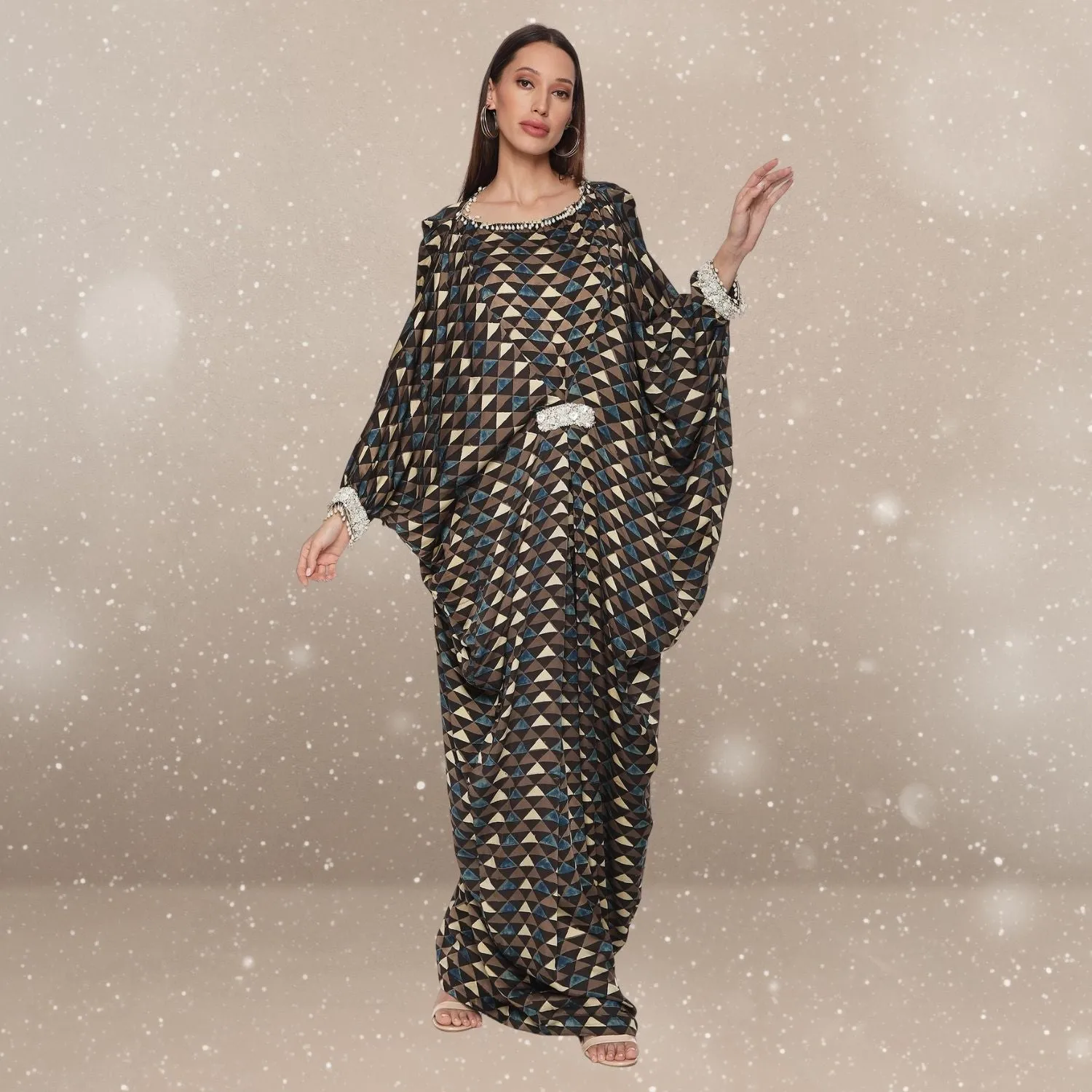 Celia Ajrakh Modal Cowl Kaftan | Hand-Block Print | Glamorous Gaze