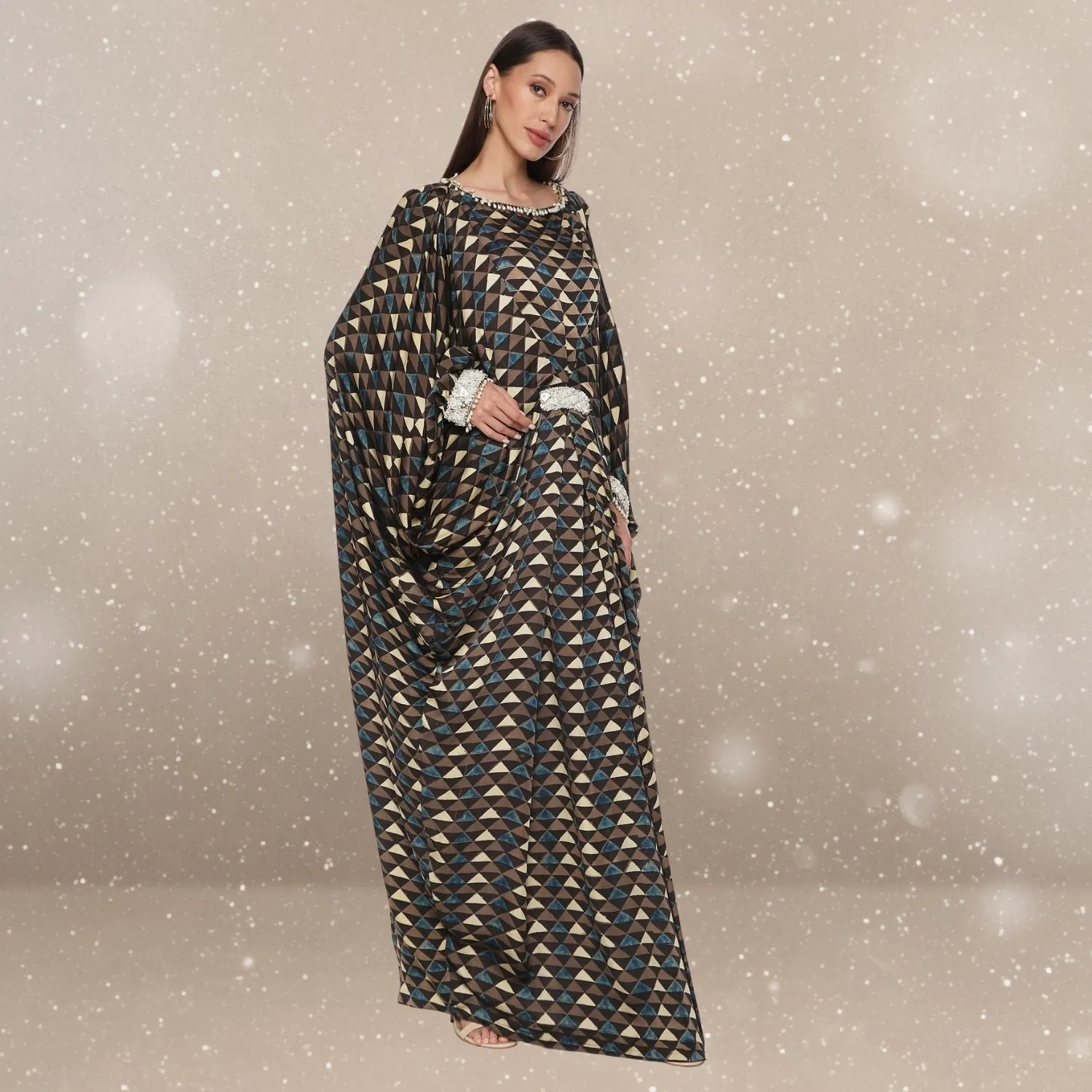 Celia Ajrakh Modal Cowl Kaftan | Hand-Block Print | Glamorous Gaze