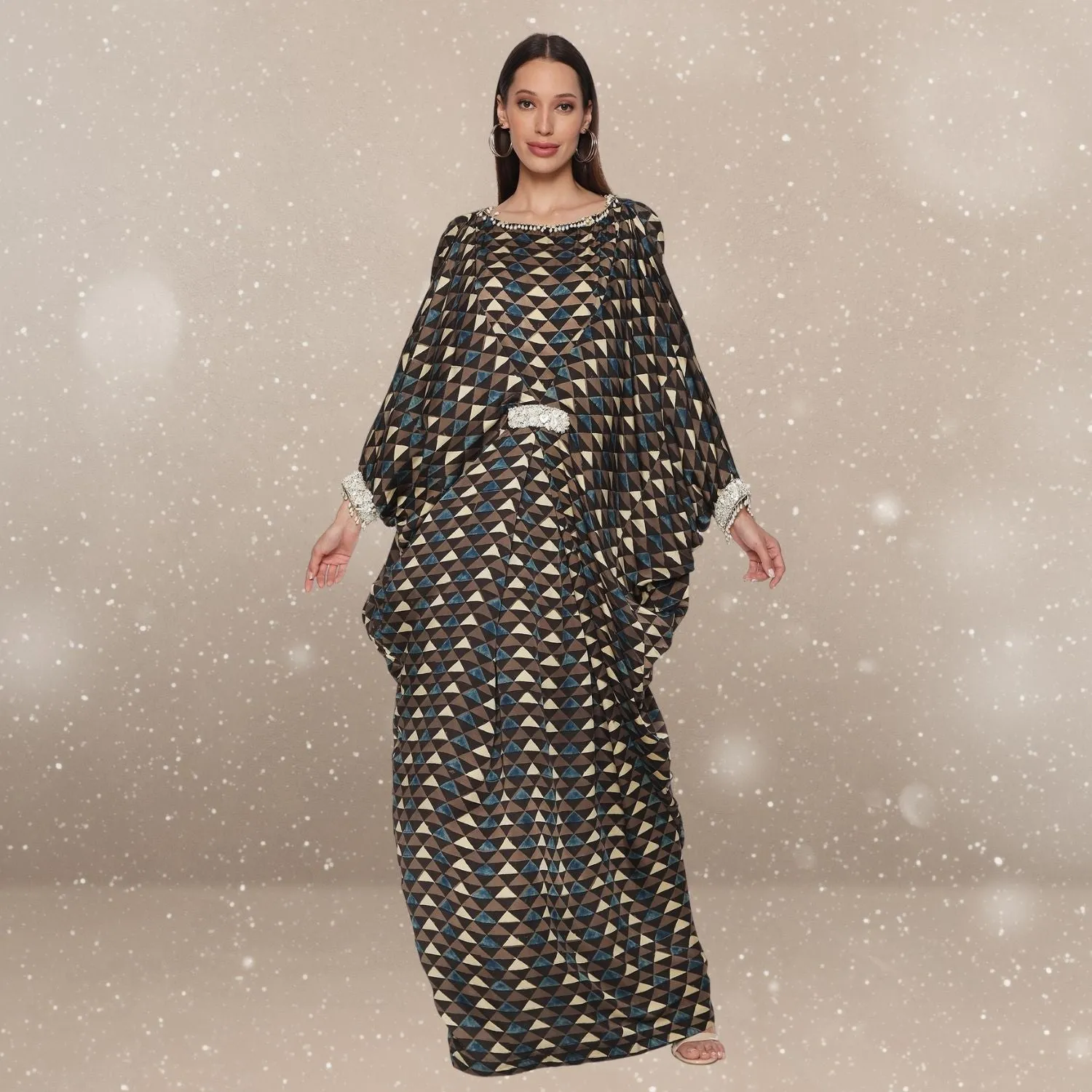 Celia Ajrakh Modal Cowl Kaftan | Hand-Block Print | Glamorous Gaze
