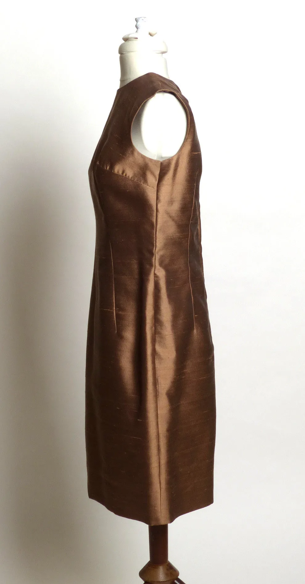 Circa 1940s/50s Brown Raw Silk Sheath Dress