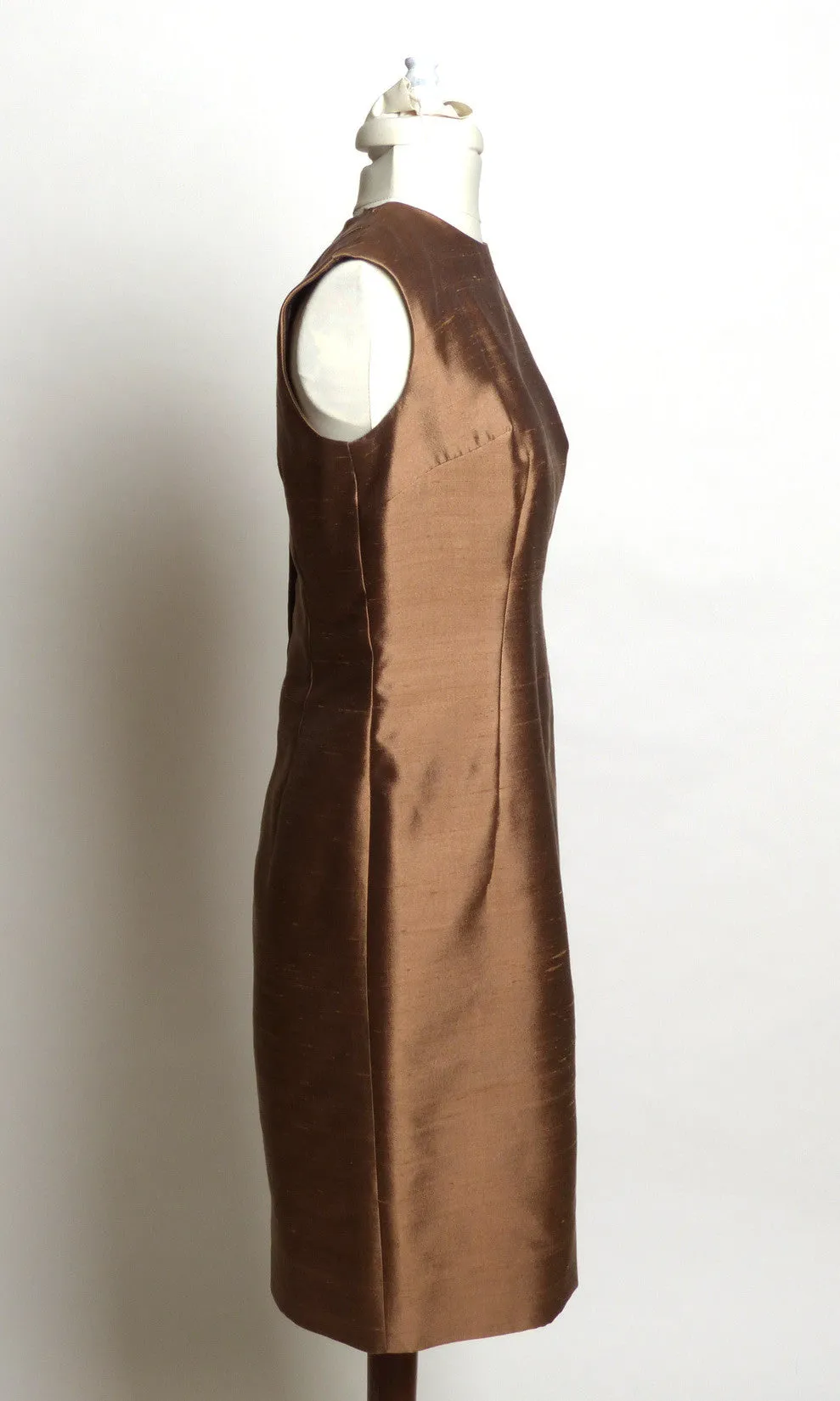 Circa 1940s/50s Brown Raw Silk Sheath Dress