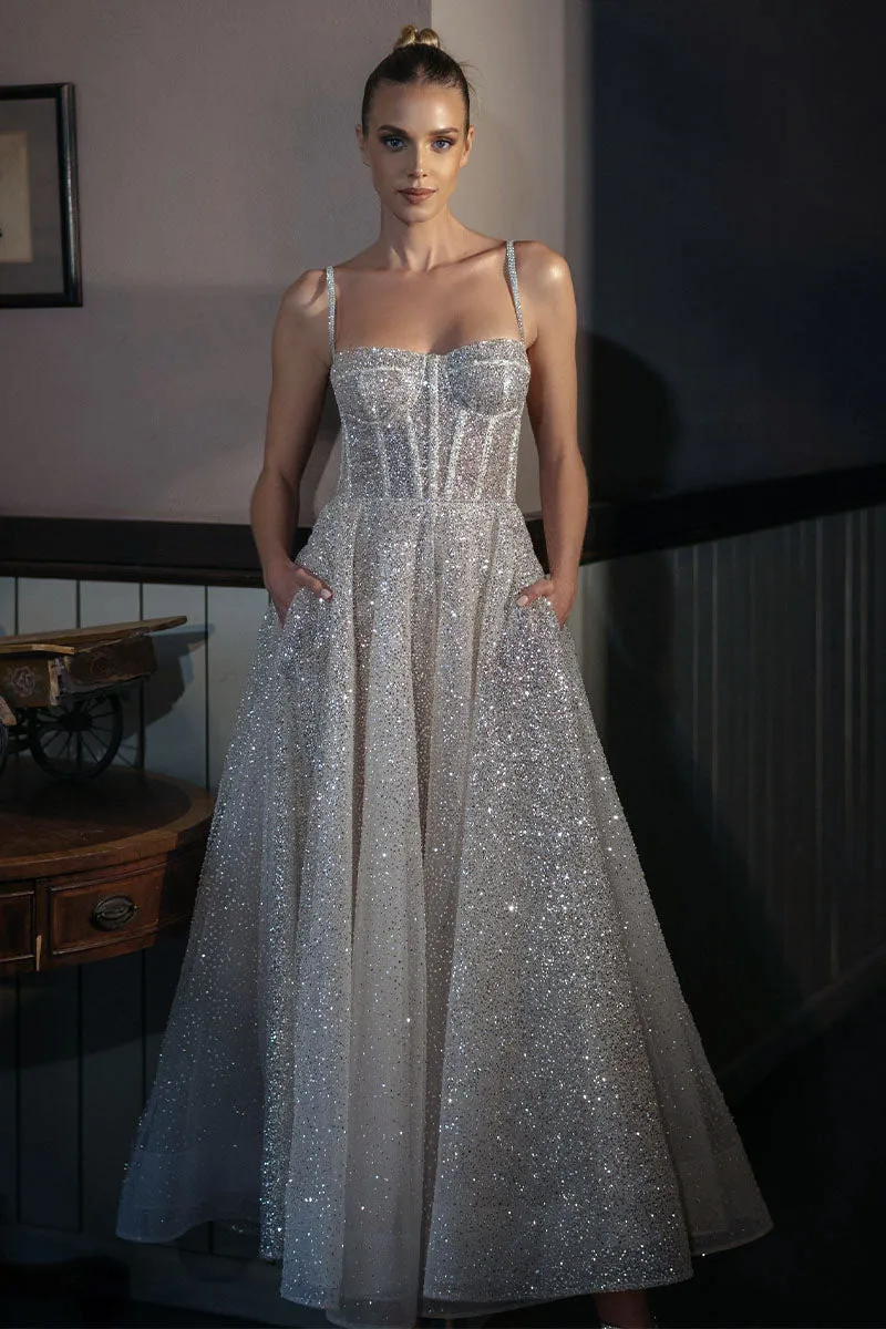 Dazzling Moi Glitter Sleeveless Midi Dress