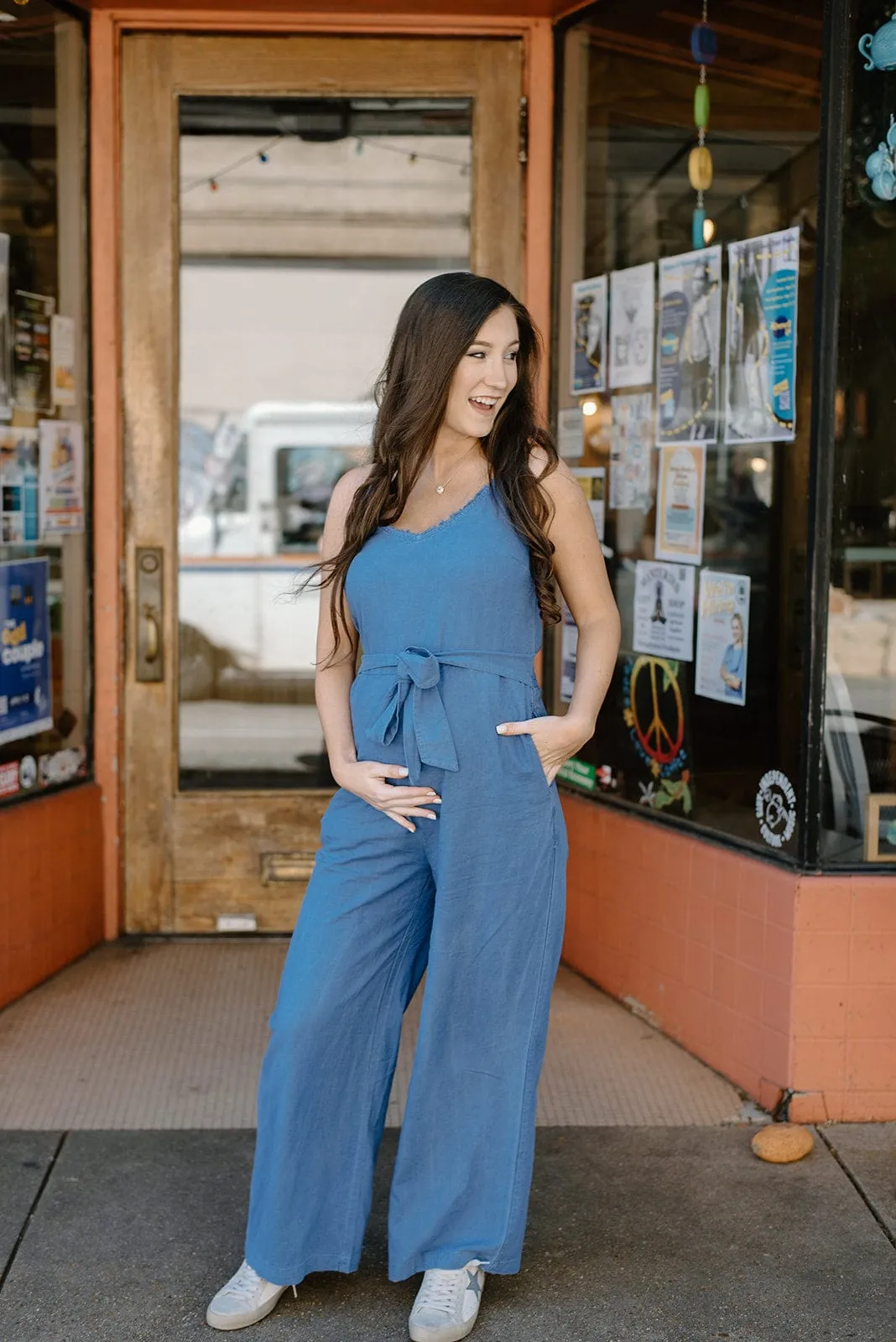 Denim Blue Smocked Jumpsuit