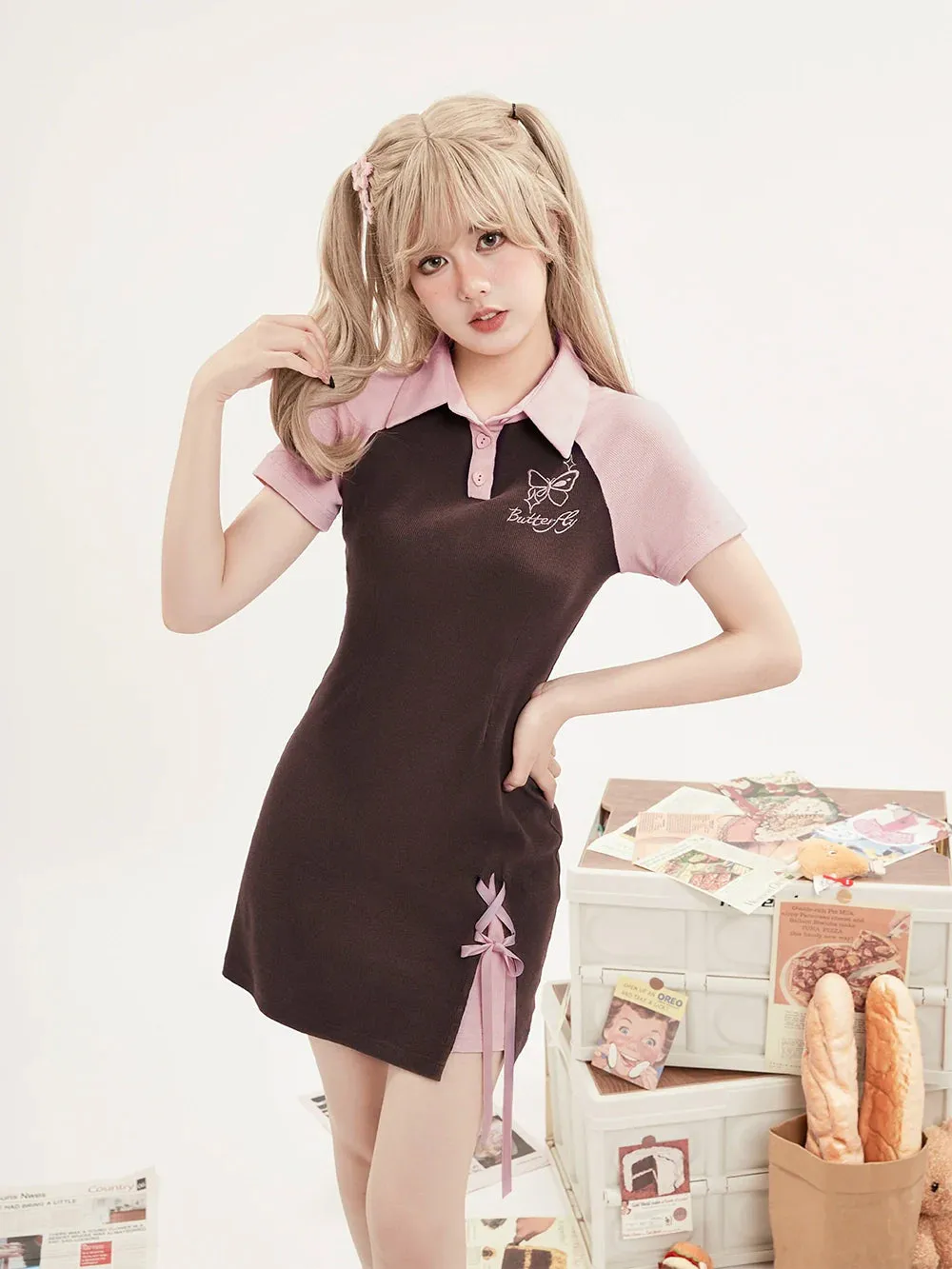 Dress Butterfly Lace-Up Slit Polo
