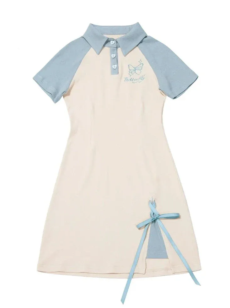 Dress Butterfly Lace-Up Slit Polo