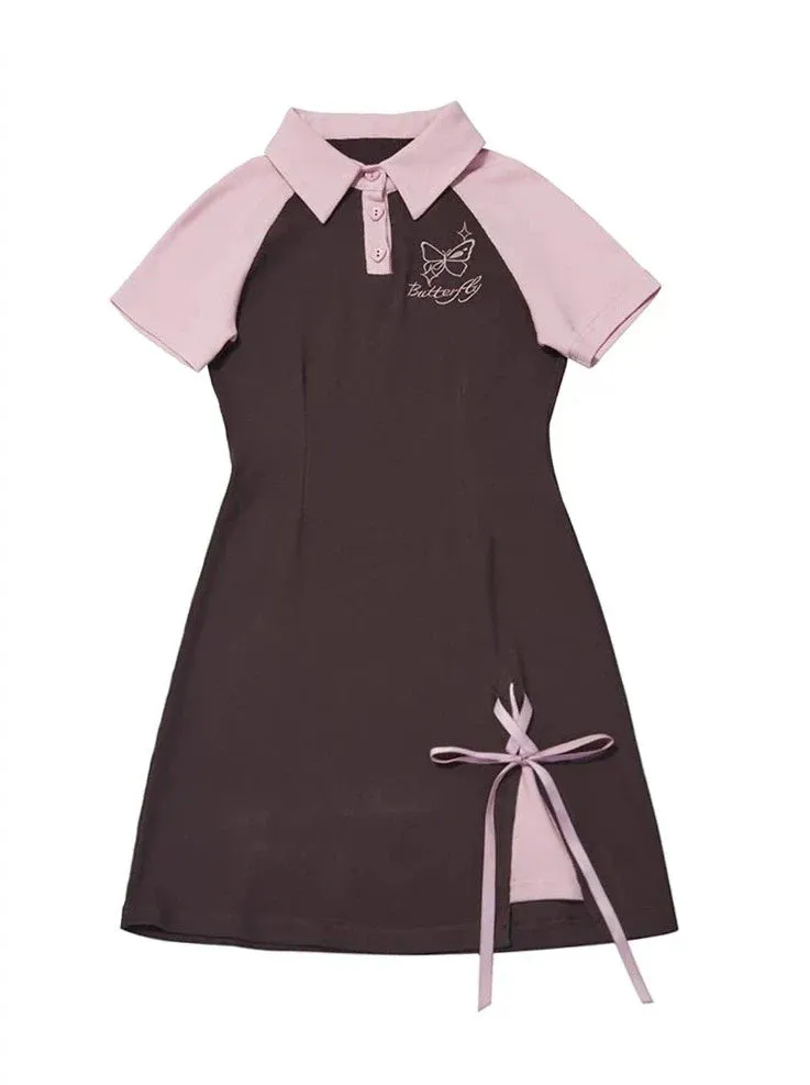 Dress Butterfly Lace-Up Slit Polo