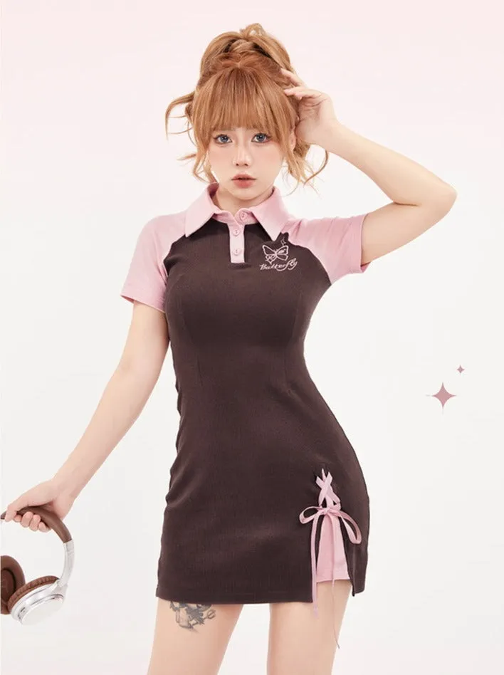 Dress Butterfly Lace-Up Slit Polo