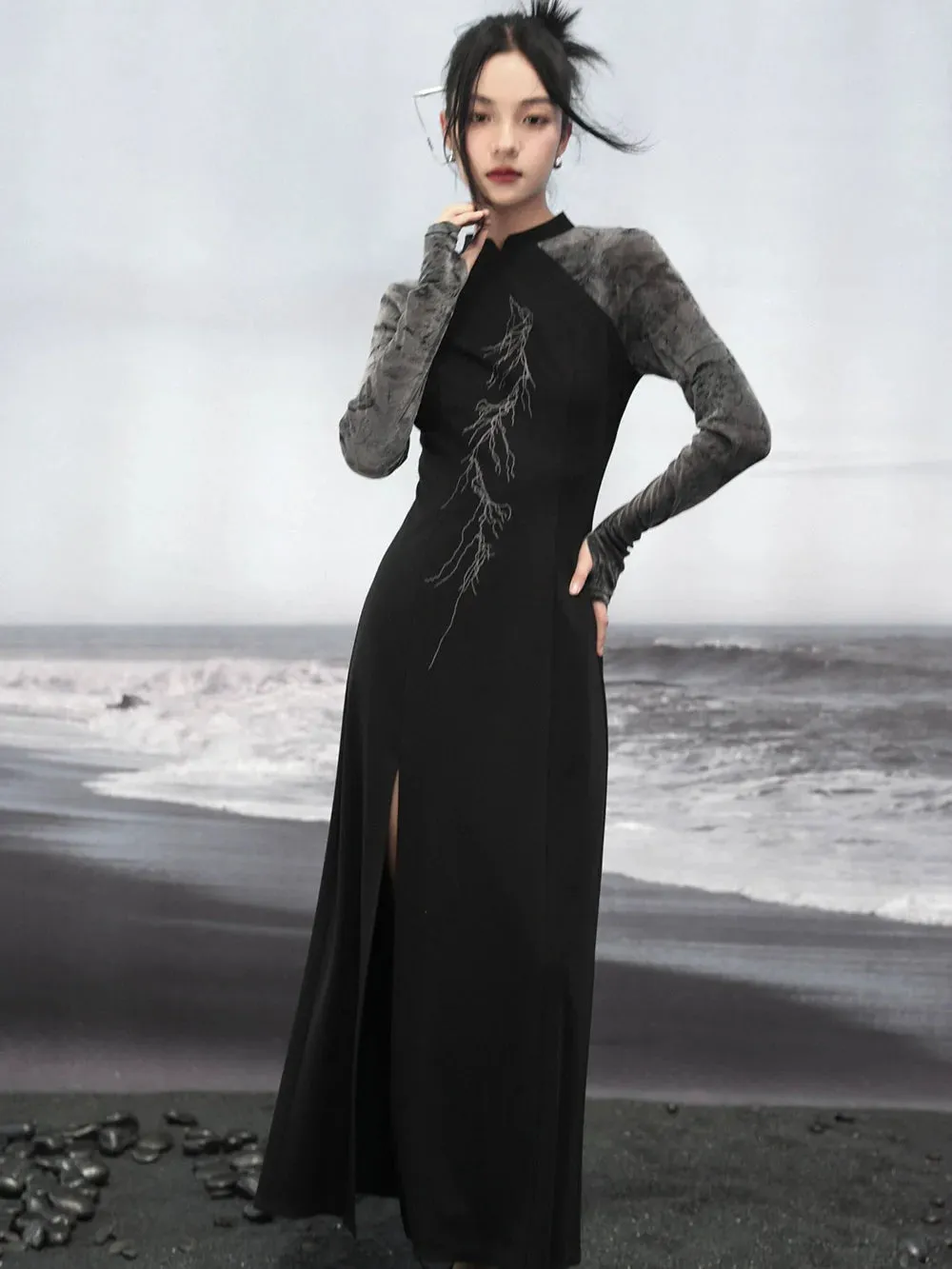 Dress Chinese Slit Bicolor