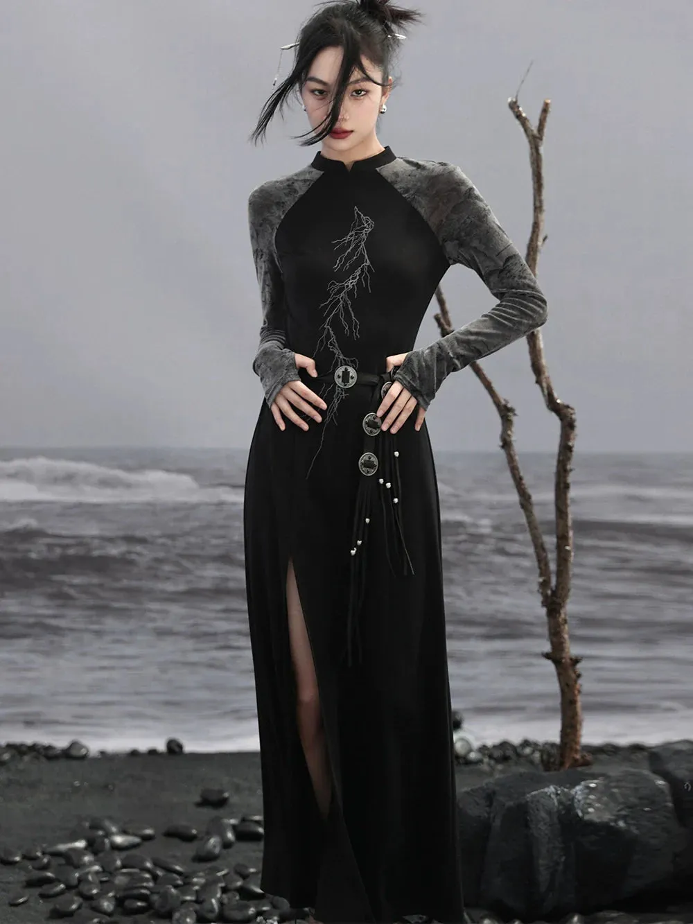 Dress Chinese Slit Bicolor