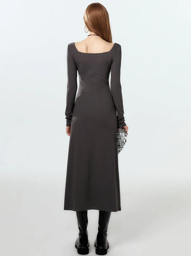 Dress Long Ruffle Asymmetrical Slit Mode