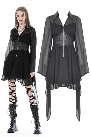 Elegant fake two pcs mesh big sleeves dress DW892