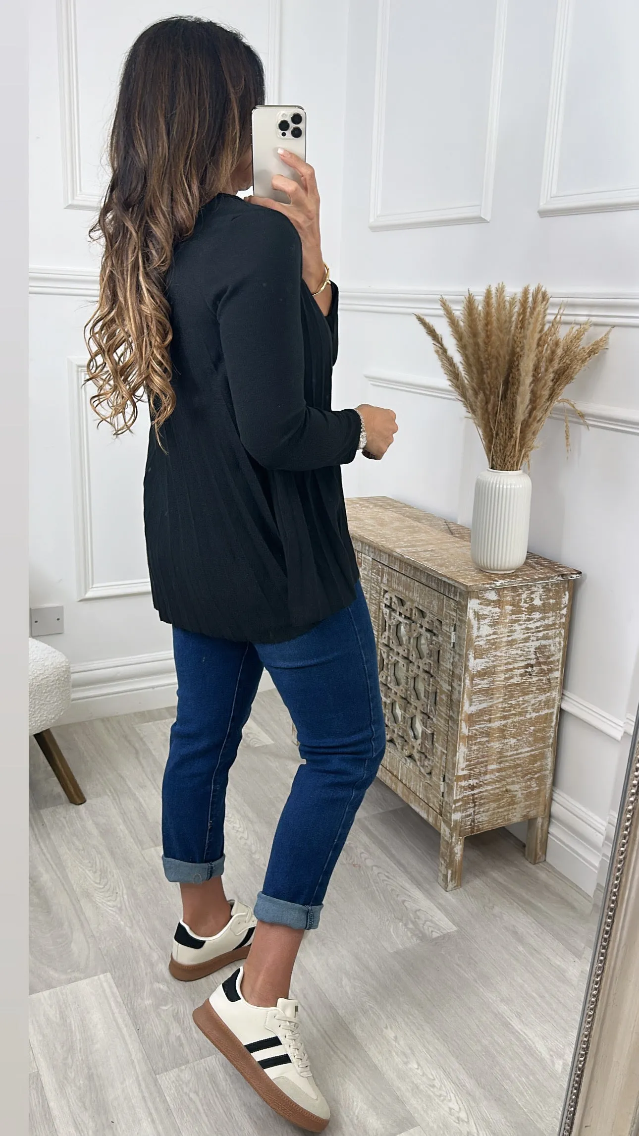 Ella Black Pleated Necklace Top