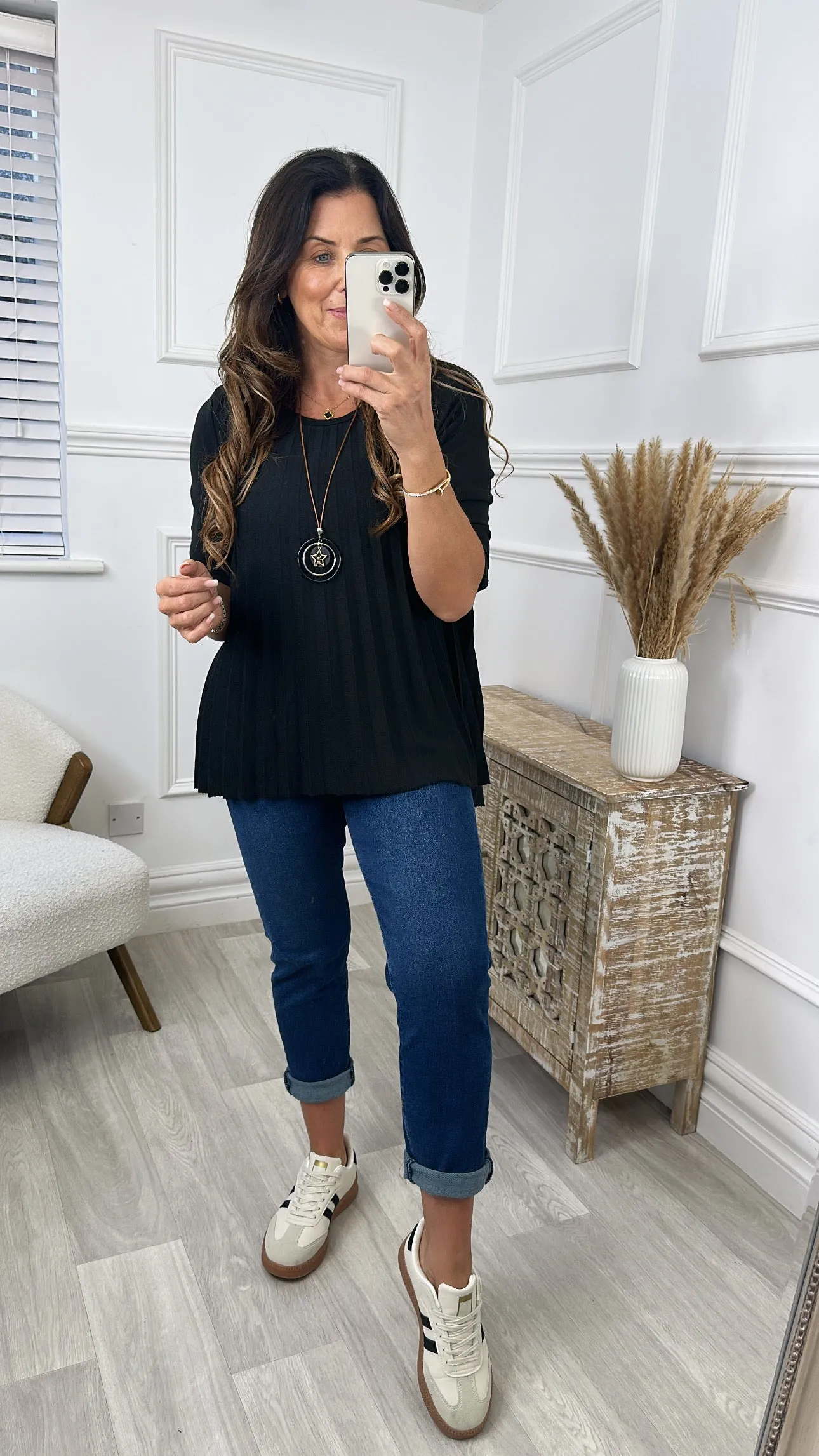 Ella Black Pleated Necklace Top