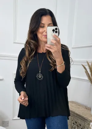 Ella Black Pleated Necklace Top