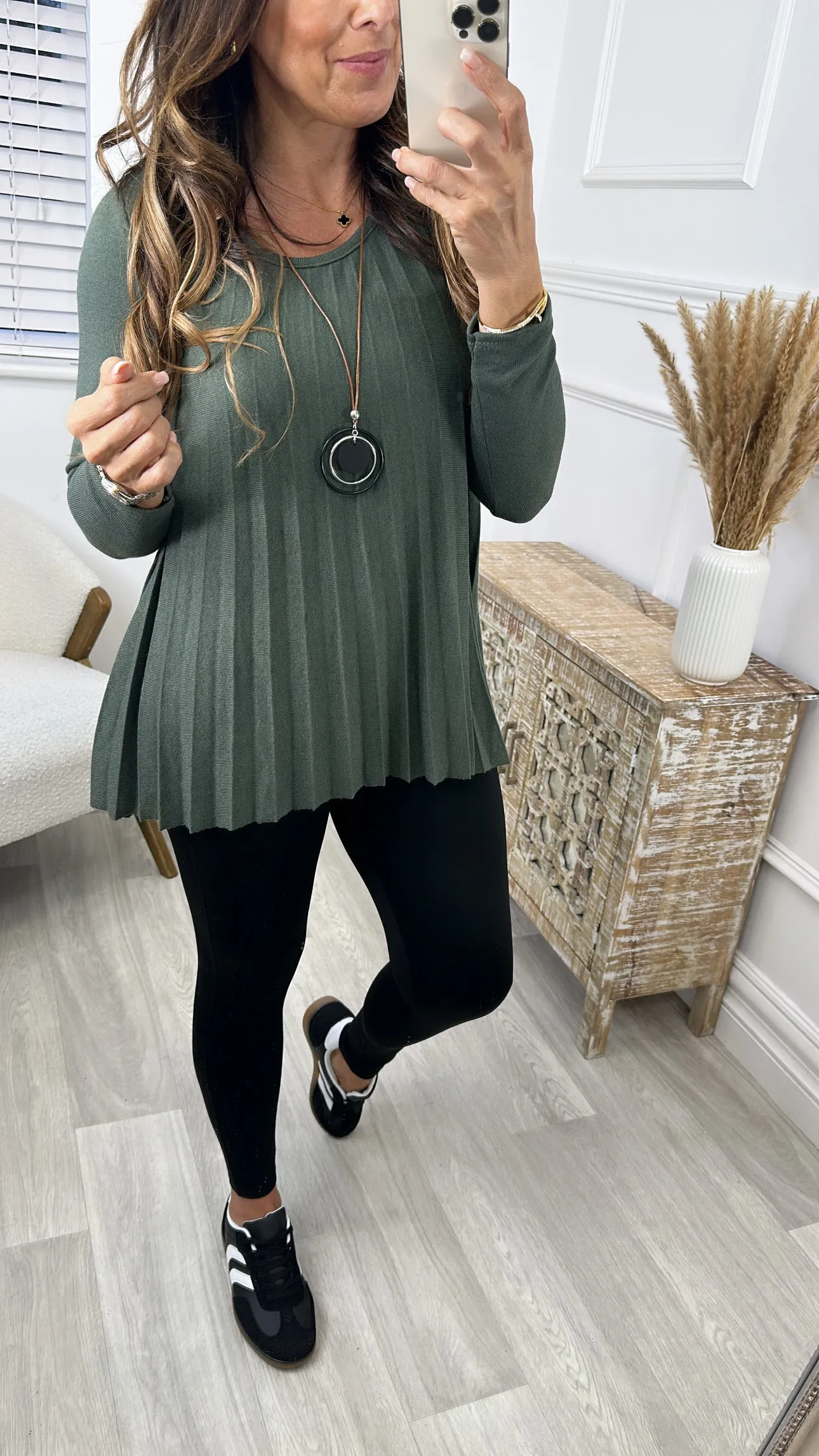 Ella Khaki Pleated Necklace Top