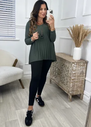 Ella Khaki Pleated Necklace Top