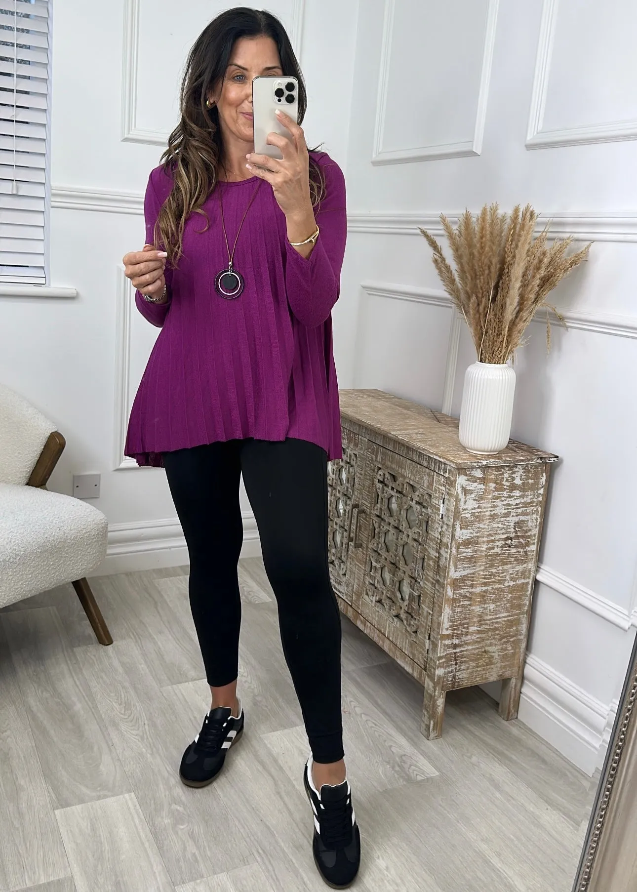 Ella Magenta Pleated Necklace Top