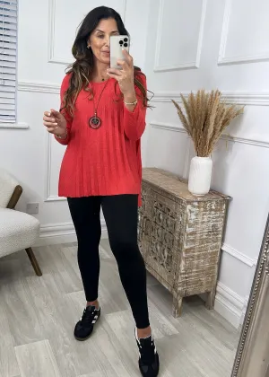 Ella Red Pleated Necklace Top
