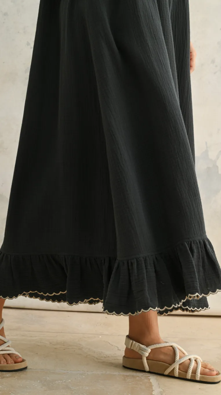 Embroidered Detail Gauze Dress
